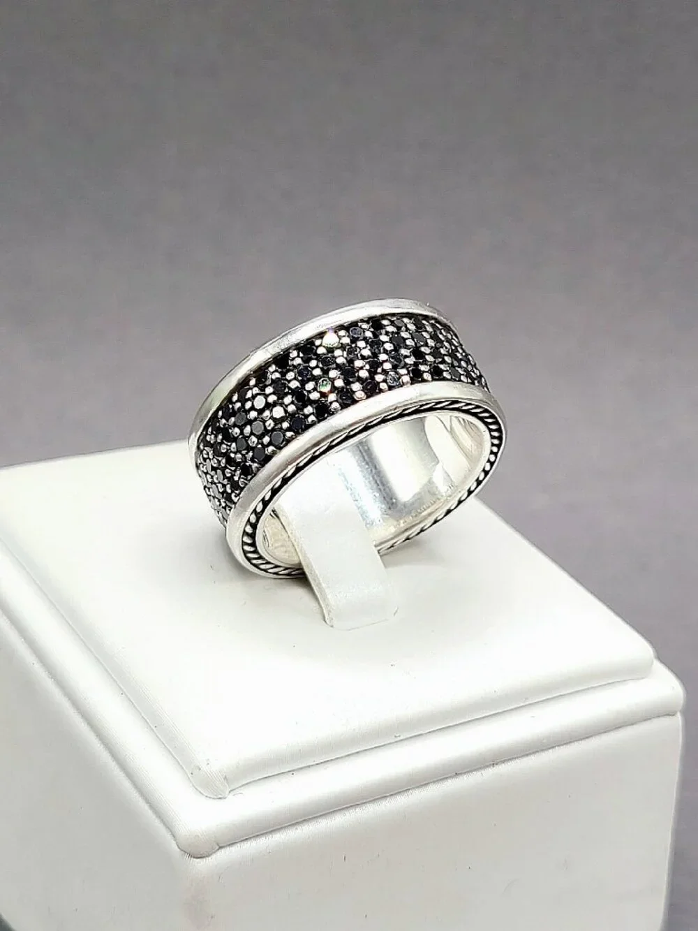 David Yurman Streamline Four Row Ring w/ Pavé Black Diamonds - Size 10 - RARE